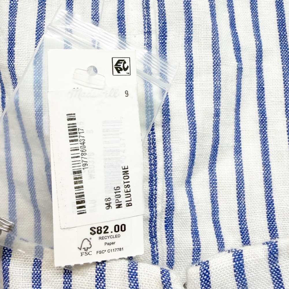 NWT MADEWELL Scoop Neck Crop Tank 100% Linen Sleeveless Blue White Size 6 - Picture 7 of 7